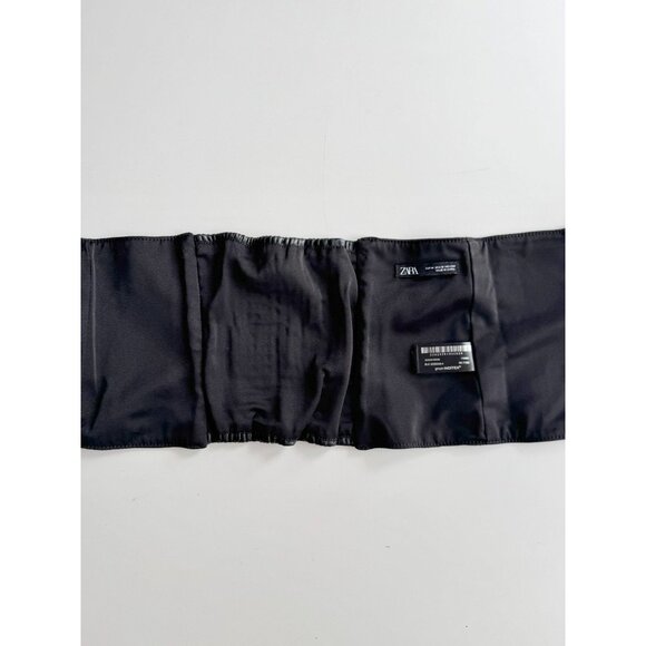 ZARA Black 100% Genuine Leather Zipper Stretch Wide Waist Corset Belt, Size M - Picture 5 of 14